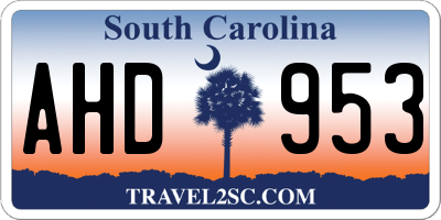 SC license plate AHD953