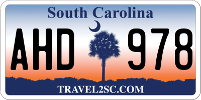 SC license plate AHD978