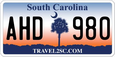 SC license plate AHD980