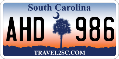 SC license plate AHD986