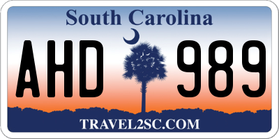 SC license plate AHD989
