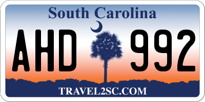 SC license plate AHD992