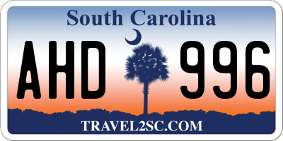 SC license plate AHD996