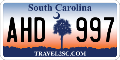 SC license plate AHD997
