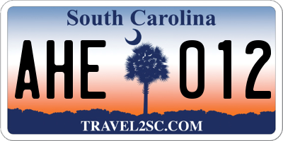 SC license plate AHE012