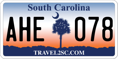 SC license plate AHE078