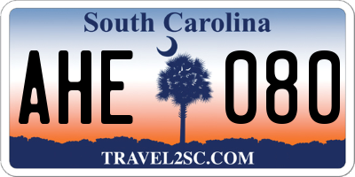 SC license plate AHE080