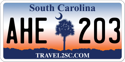 SC license plate AHE203