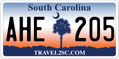 SC license plate AHE205