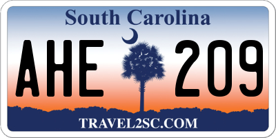 SC license plate AHE209