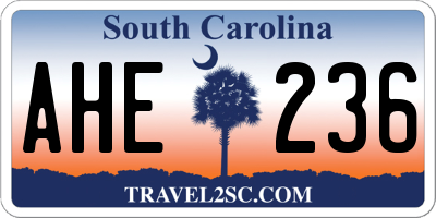 SC license plate AHE236