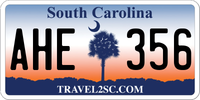 SC license plate AHE356