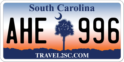 SC license plate AHE996