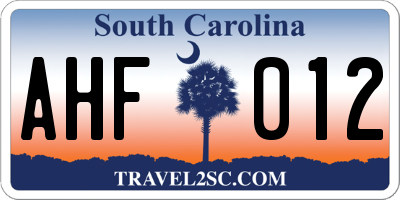 SC license plate AHF012
