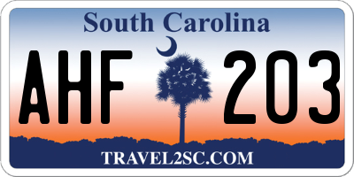 SC license plate AHF203