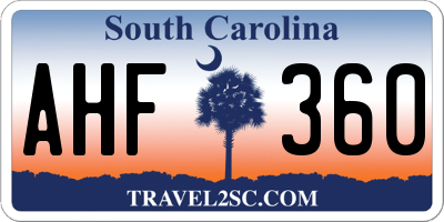 SC license plate AHF360
