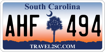SC license plate AHF494