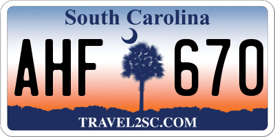 SC license plate AHF670