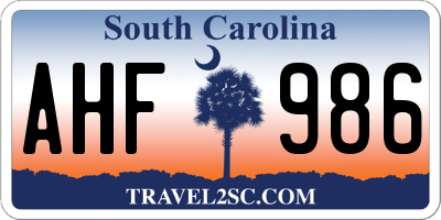 SC license plate AHF986
