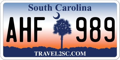 SC license plate AHF989