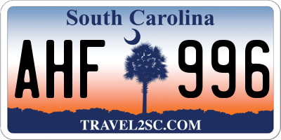 SC license plate AHF996