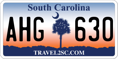 SC license plate AHG630