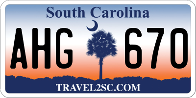SC license plate AHG670