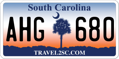 SC license plate AHG680