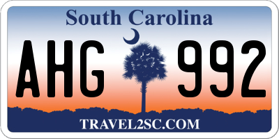 SC license plate AHG992