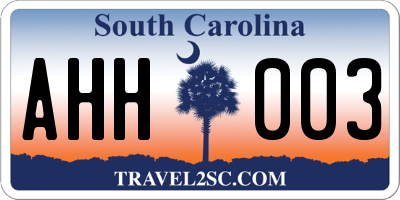 SC license plate AHH003