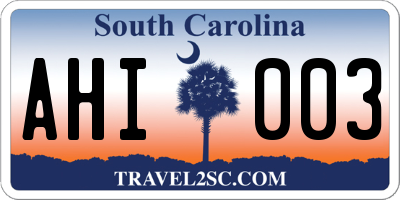 SC license plate AHI003