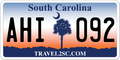 SC license plate AHI092