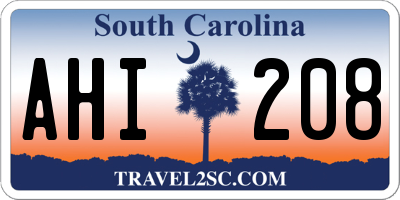 SC license plate AHI208