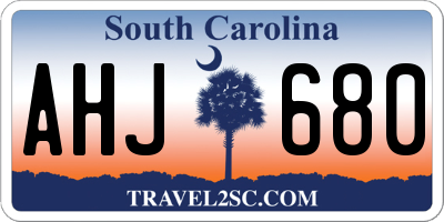 SC license plate AHJ680