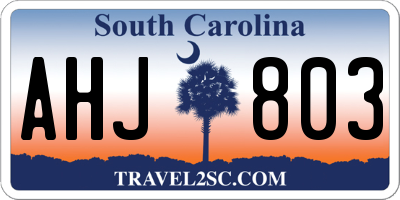SC license plate AHJ803