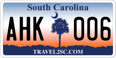SC license plate AHK006