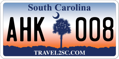 SC license plate AHK008