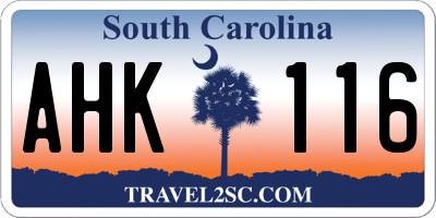 SC license plate AHK116
