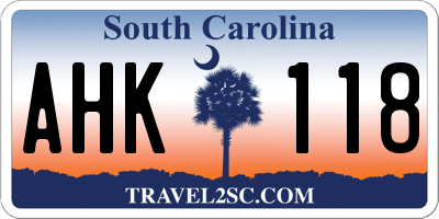 SC license plate AHK118