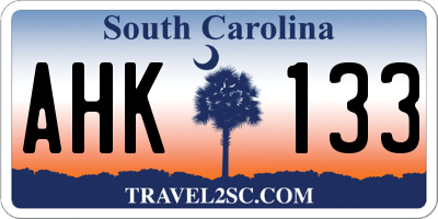 SC license plate AHK133