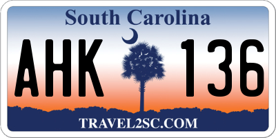SC license plate AHK136