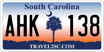 SC license plate AHK138