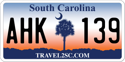 SC license plate AHK139
