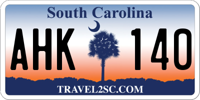 SC license plate AHK140
