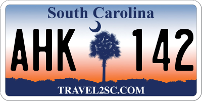 SC license plate AHK142