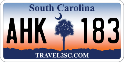 SC license plate AHK183