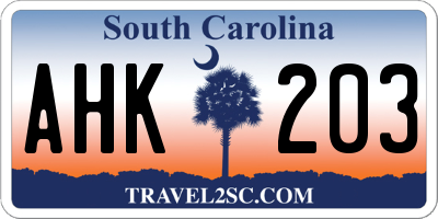 SC license plate AHK203