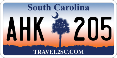 SC license plate AHK205