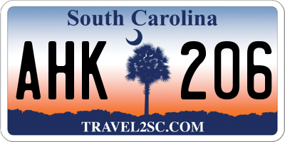 SC license plate AHK206