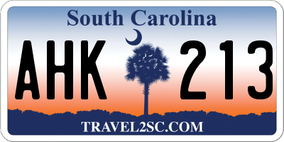 SC license plate AHK213